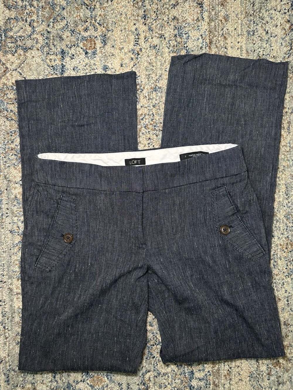 LOFT Marisa Trouser Blue Linen Blend Mid Rise Pants Size 2